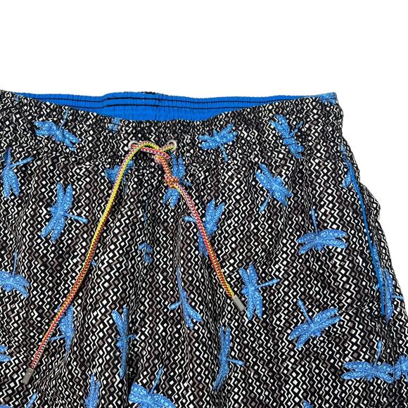 Bugatchi AOP Dragonfly Geometric Built In Brief Swim Trunks Blue Black Medium - Picture 3 of 7